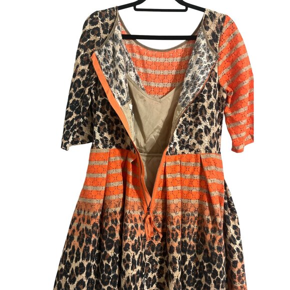 TRACY REESE Dress New Asymmetric Frock Cheetah Stripe Fit n Flare Mixed Print 10 - Picture 8 of 15